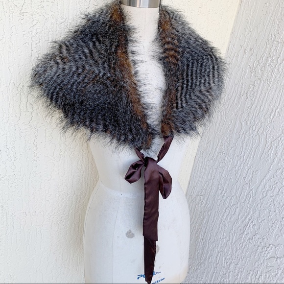 Accessories - Faux Fur Shawl w/ Ribbon Tie!